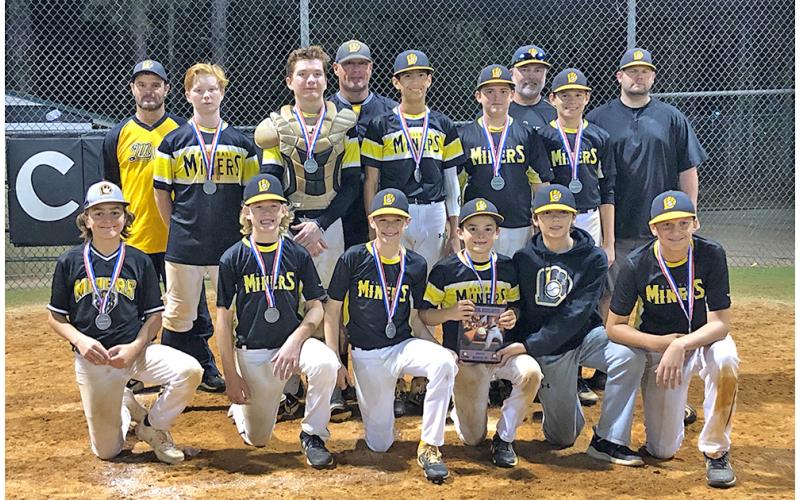 The LC Miners 13U baseball team celebrates winning runner-up honors at the Titan Baseball Tournament on Saturday, Oct. 26. Pictured: (front row, left to right) Brady Beamon, Cullen Wimpy, Landen Marlow, Kendal Lee, Chase Smith and Camron Journigan. (Back row, left to right): Connor Greilich, Andy Schmalen, Alejandro Narvaez, Matthew Reese and Adian Rogers. The LC Miners 13U baseball team is coached by Freddy Beamon, Eric Wimpy, Rodney Lee and Matt Rogers.