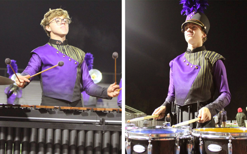 LEFT: Nicholas Bryant skillfully keeps the beat for the LCHS Band of Gold. RIGHT: Jackson Knepper has worked hard to perfect his percussion based craft.