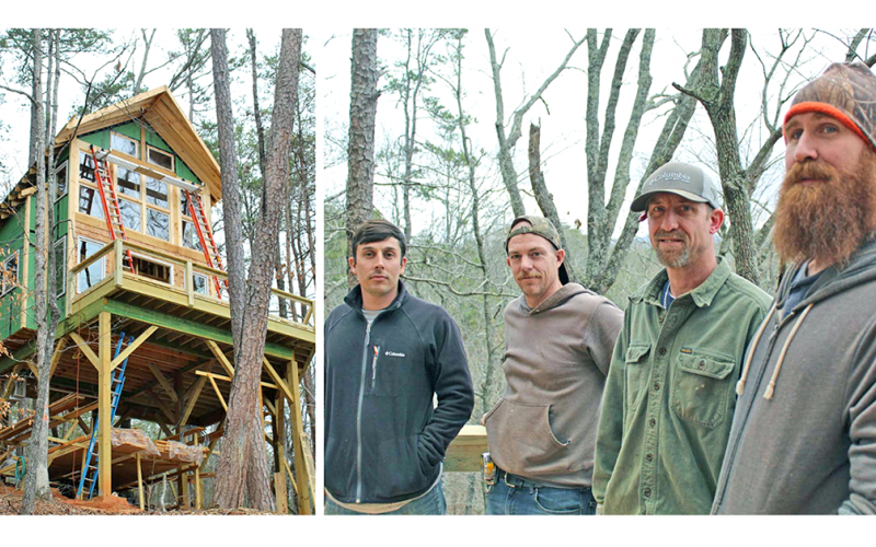 Pictured (from left) David Peacock, Keebo Sanders, Jimmie Zwally and Nathan Scranton make up Stay Dahlonega's treehouse squad. After overcoming their addictions and finding Christ at Waypoint Ministry, the team's success is now inspiring others who are currently enrolled at Waypoint. (photos by Jake Cantrell)