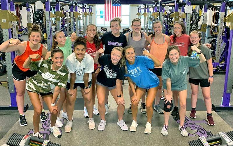 Members of the LCHS girls basketball and LCHS volleyball team take time out of their group conditioning workout to pose for a photo. Due to the many players that are on both the basketball and volleyball team, the two teams have joined together during the first two weeks of resumption of sports activities under the GHSA’s COVID-19 guidelines.