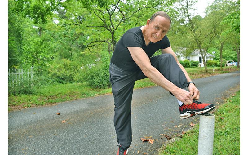 Local resident Bud Stumbaugh may be closing in on his 80th birthday but he’s showing no signs of slowing his longtime workout routine that includes a daily three-mile jog.