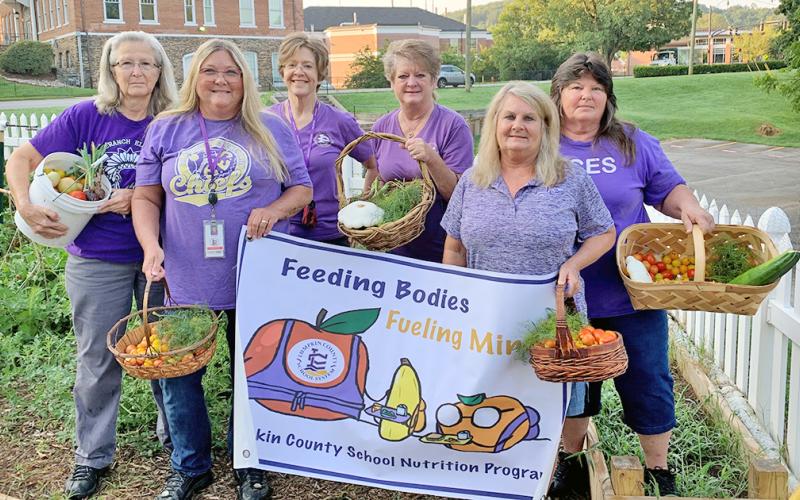 Pictured (from left): Judy Shubert—Long Branch Elementary Cafe Manager, Andi Foster—Blackburn Elementary Cafe Manager, Julie Knight-Brown—Lumpkin Schools Nutrition Director, Kathy Fleming—Lumpkin High School Cafe Manager, Vicki Carpenter—Lumpkin Middle School Cafe Manager and Brenda Christy—Lumpkin Elementary Cafe Manager show off the recent harvest.