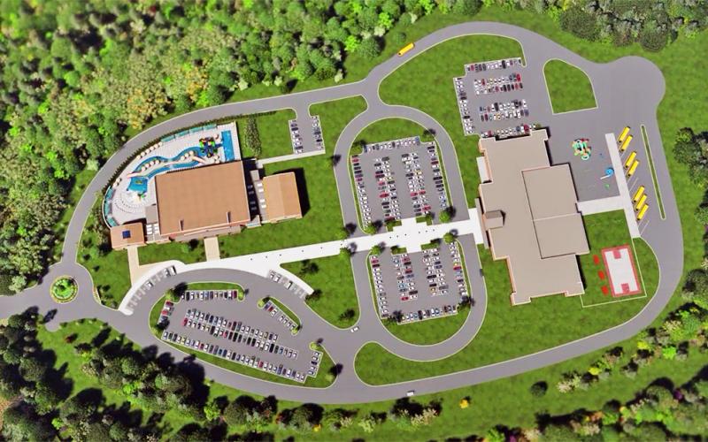 This screen capture from the recent video released by Lumpkin County Schools shows a view of the proposed property design for the new elementary school and county pool.
