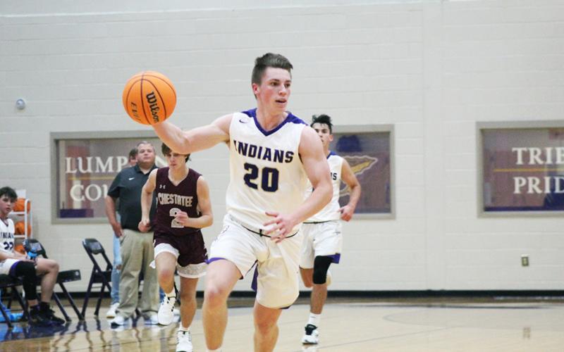 Point guard Gus Faulkner’s play during his senior season could make the difference for the LCHS boys varsity basketball team this season. Faulkner’s leadership should help the Indians’ young roster this season.