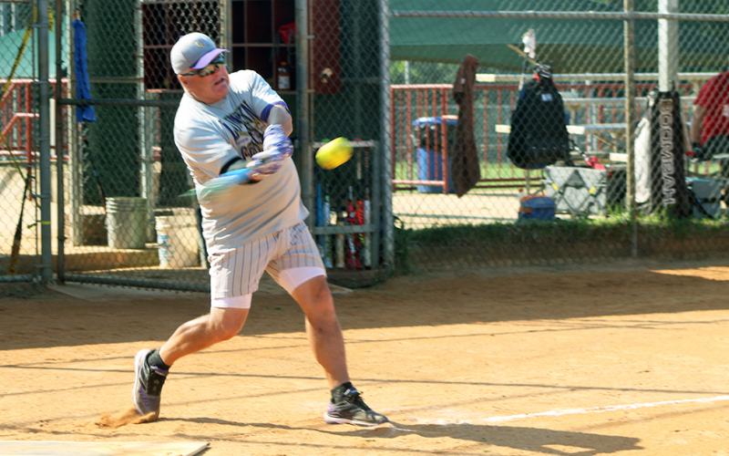 Lumpkin County Miners player/coach Jeff “Da Man” Daley connects for a hit. Despite falling just short of a league championship title, Daley is excited about the future of the team.