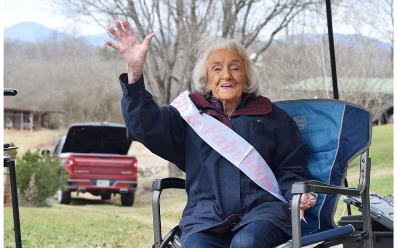 Helen Kitchens was more than ready to greet visitors to her surprise 90th birthday parade which included plenty of friends, family and a few first responders.