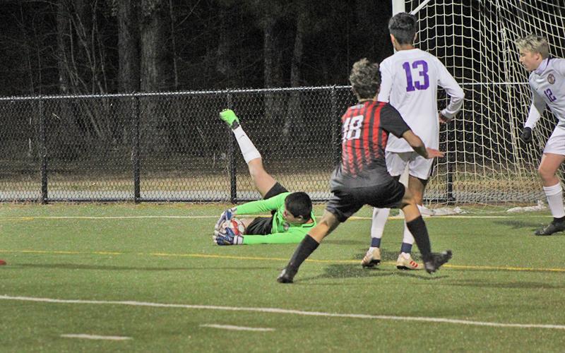 While Jackson County managed to score three goals on the night, Efrain Contreras turned away several more goal-scoring opportunities to give his team a chance.
