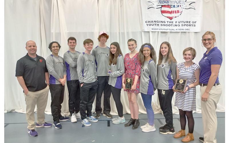The Lumpkin County High School Rifle team celebrates its fifth place team finish and two Top Five individual shooters after a successful day to end a successful season.