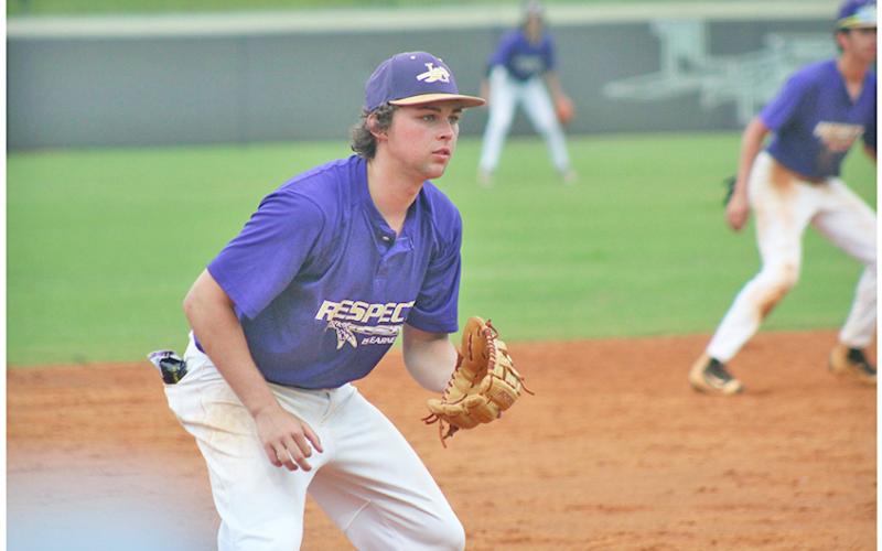 Hunter Cooper awaits the pitch at third base during Lumpkin’s summer game against Union on Tuesday. The rising senior looks to be one of the team’s leaders for next season as Lumpkin prepares to field a fairly young team.