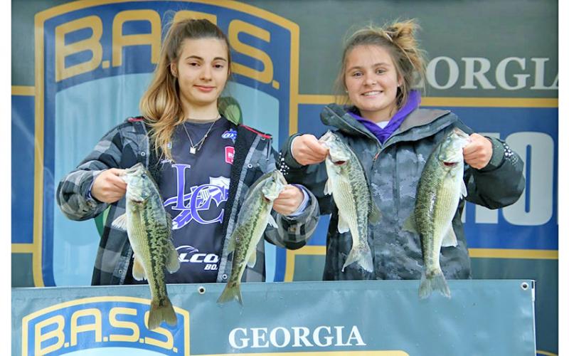 Lumpkin fishers Lyndsey and Audrey Gailey made up one of two Lumpkin teams who qualified for the B.A.S.S. Nation state tournaments on Lake Hartwell this past weekend.