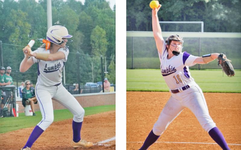 LEFT: Lumpkin outfielder Brooke Temples recently signed with Andrew College to play softball at the next level.  RIGHT: Emmie Graham delivers a pitch during this past season for the Indians. Graham is now set to play for Andrew College next season.