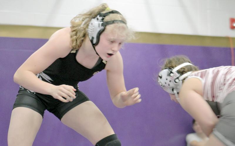 Lumpkin County's Greta Garbuzovas earned a pin at the Flowery Branch JV Duals recently.