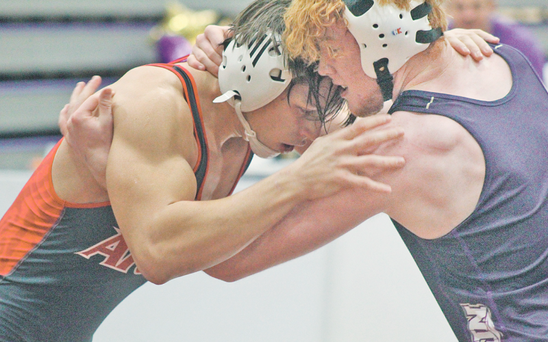 Lumpkin wrestler Jacob Pricer ties up an opponent in the Holiday Nutcracker Tournament last week.