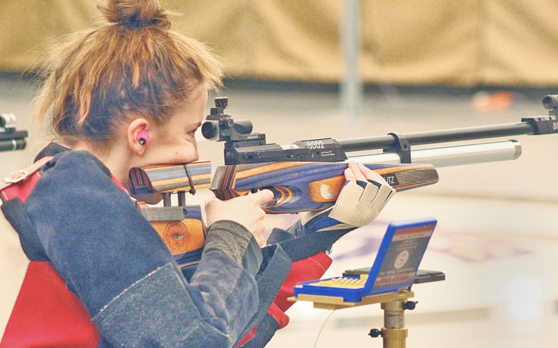 Lumpkin rifle team member Laura Hoch takes aim at the targets in the victory over Parkview.