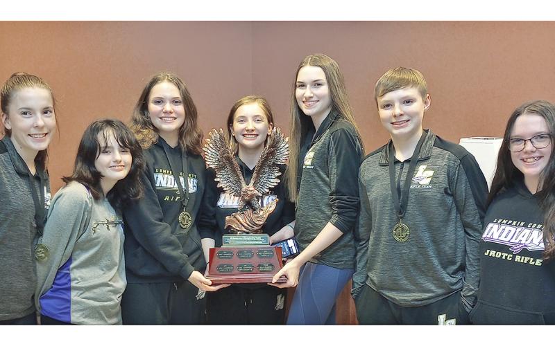 Helping Lumpkin earn the title of Area Six Champion were team members (pictured from left) Laura Hoch, Ravan Moore, Brynn Foster, Liv Lusky, Maddy Moyer, J.T. Wright and Elliza Phillips.