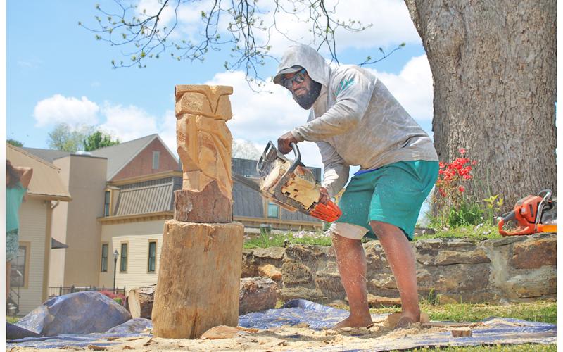 Chainsaw artist Devonte Young gave a live demonstration of his technique at Bear on the Square.