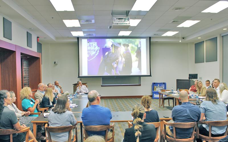 The 2023 Regional Education and Economic Development Tour included a Lumpkin Business Roundtable at the UNG Library. The panel discussion featured representatives of the Dahlonega-Lumpkin Chamber of Commerce, local small business owners and university staff. (Photo by Keith Murden)