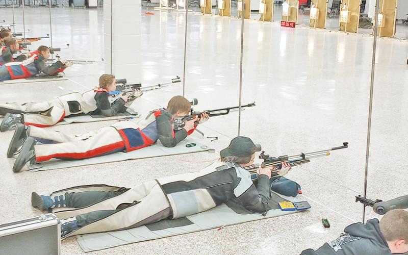 The Lumpkin County High School rifle team scopes out their targets during last week’s meet.