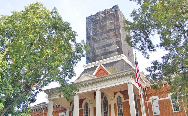 The steeple on the Price Memorial building at UNG's Dahlonega campus has been restored with a new gold layer and structural repairs.
