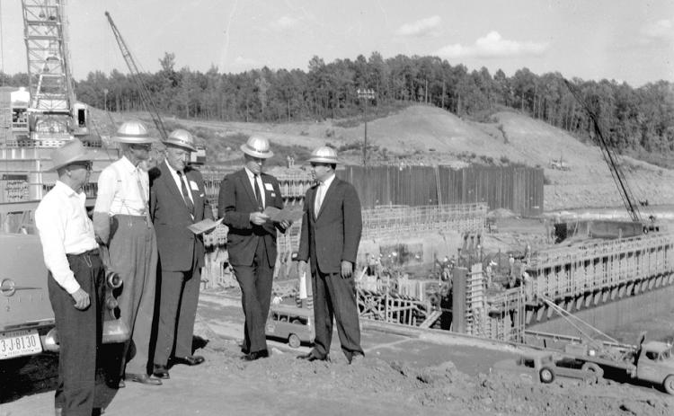 Shown in this undated photo is a group of men at the Hartwell Dam construction site. Construction of the dam began in 1955, after being authorized by the Flood Control Act of 1950.