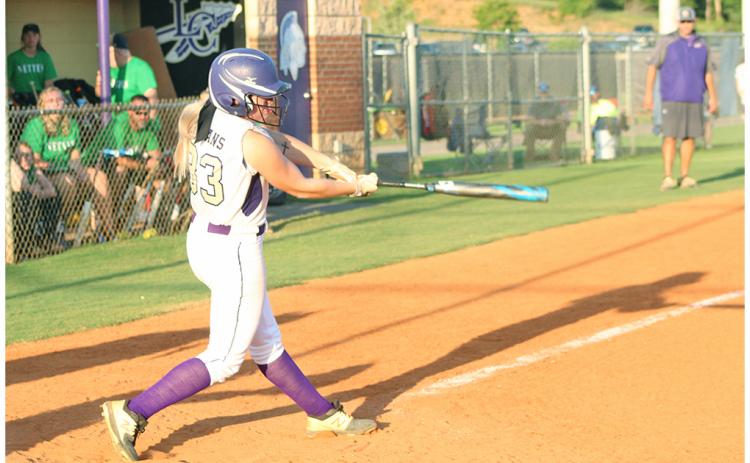 Lauren English blasts a pitch to right field for a two-run double to help Lumpkin defeat Pickens County last week.