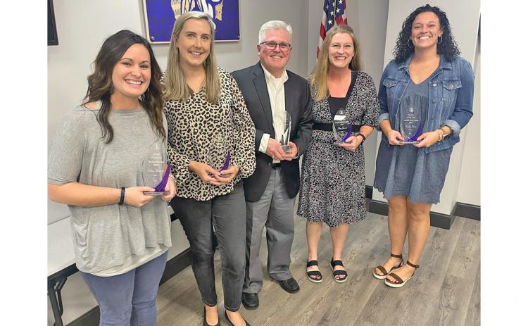 Brittani Abercrombie of Blackburn Elementary School, Leah Hulsey of Long Branch Elementary School, Jeff Bearinger of Lumpkin County High School, Amy Garrett of Lumpkin County Elementary School and Jammie Caine of Lumpkin County Middle School were all voted by their peers as the 2021 Teachers of the Year for their respective schools.