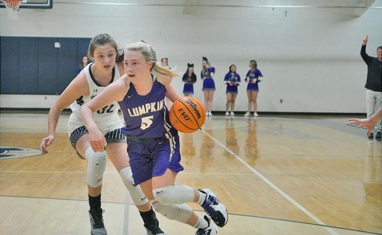 Lexi Pierce drives past her would-be defender en route to the basket. Head coach David Dowse said that the aggressive tendencies that teams use to try and stop the Indians oftentimes just propels Lumpkin’s great guard play into some of its biggest strengths.