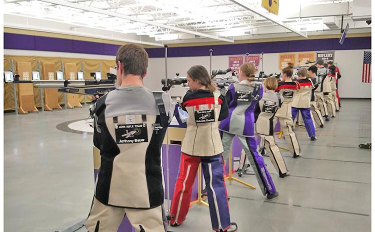 Members of the LCHS Rifle team take aim during the team’s math against Buford on January 24. The Indians claimed their seventh straight victory in the match to keep up a perfect record on the season.