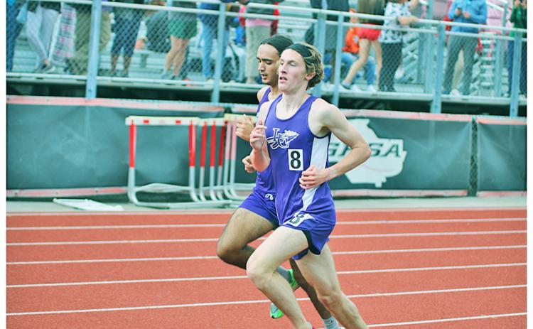 Lumpkin distance runner Ben Sherrill tries to maintain position during the 1600 meter on Saturday at the team’s Sectional Meet. With his Top-8 finish at Sectionals, Sherrill punched his ticket for the State meet set for this Saturday.
