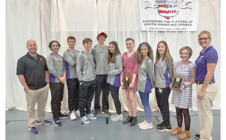 The Lumpkin County High School Rifle team celebrates its fifth place team finish and two Top Five individual shooters after a successful day to end a successful season.