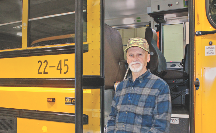 Robert Edmondson, a Blackburn Elementary driver for 12 years, brings his shiny school bus in for routine inspection.