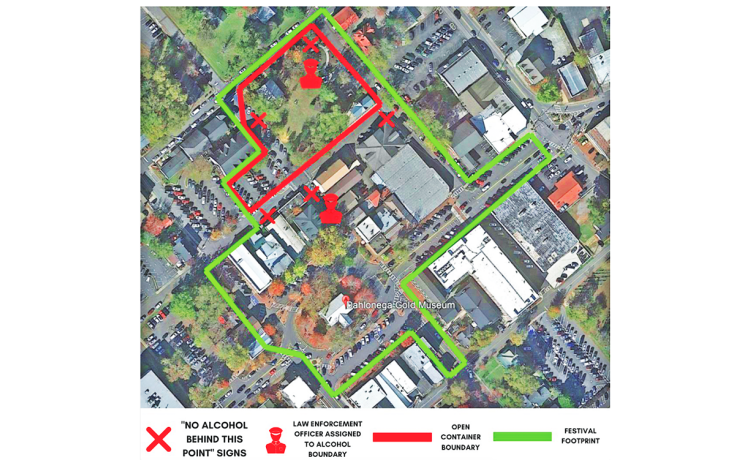 A City document shows the Open Container boundary and the Bear on the Square Festival area.
