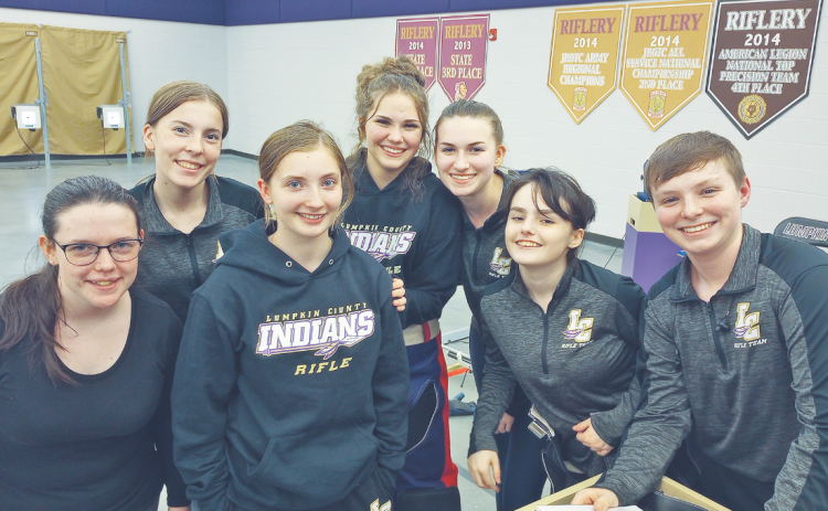 Lumpkin County High School Rifle Team members pictured (from left) are Elliza Phillips, Laura Hoch, Liv Lusky, Brynn Foster, Maddy Moyer, Ravan Moore and J.T. Wright.