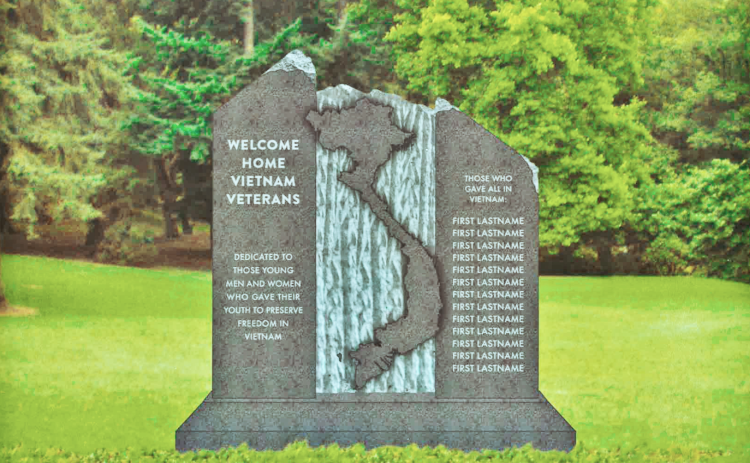 Concept art by Tennessee company West Memorials depicts an $18,000 Vietnam monument currently under consideration. The Veterans Affairs Advisory Committee is working to determine whether it would be feasible to include individual names.
