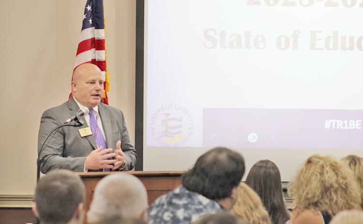 Lumpkin County Schools Superintendent Dr. Rob Brown speaks to the audience at the recent State of Education luncheon. Earlier this week Brown announced his plans to retire from his position at the end of 2023. The news came at the Board of Education meeting on Monday.