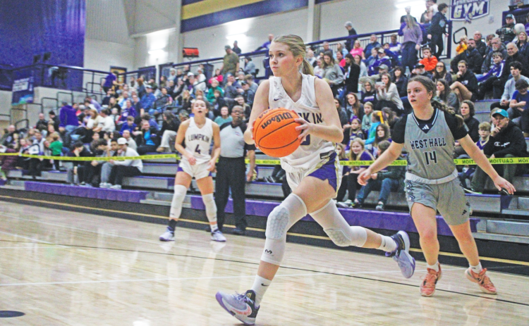 Lumpkin County's Alayna Lindley powers her way in for a layup.