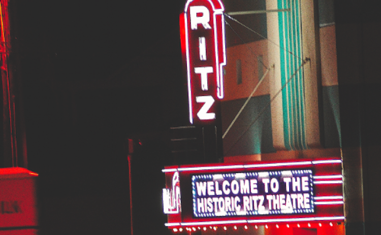 The Ritz Theatre's marquee lights up Doyle Street in downtown Toccoa 
